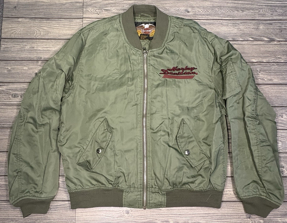 Vintage Harley Davidson Motorcycle Bomber Jacket Nylon Embroidered Biker Mens M
